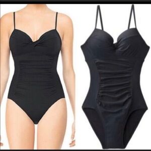 Assets by Spanx Swim One Piece S Small Cinched Slimming‎ Black